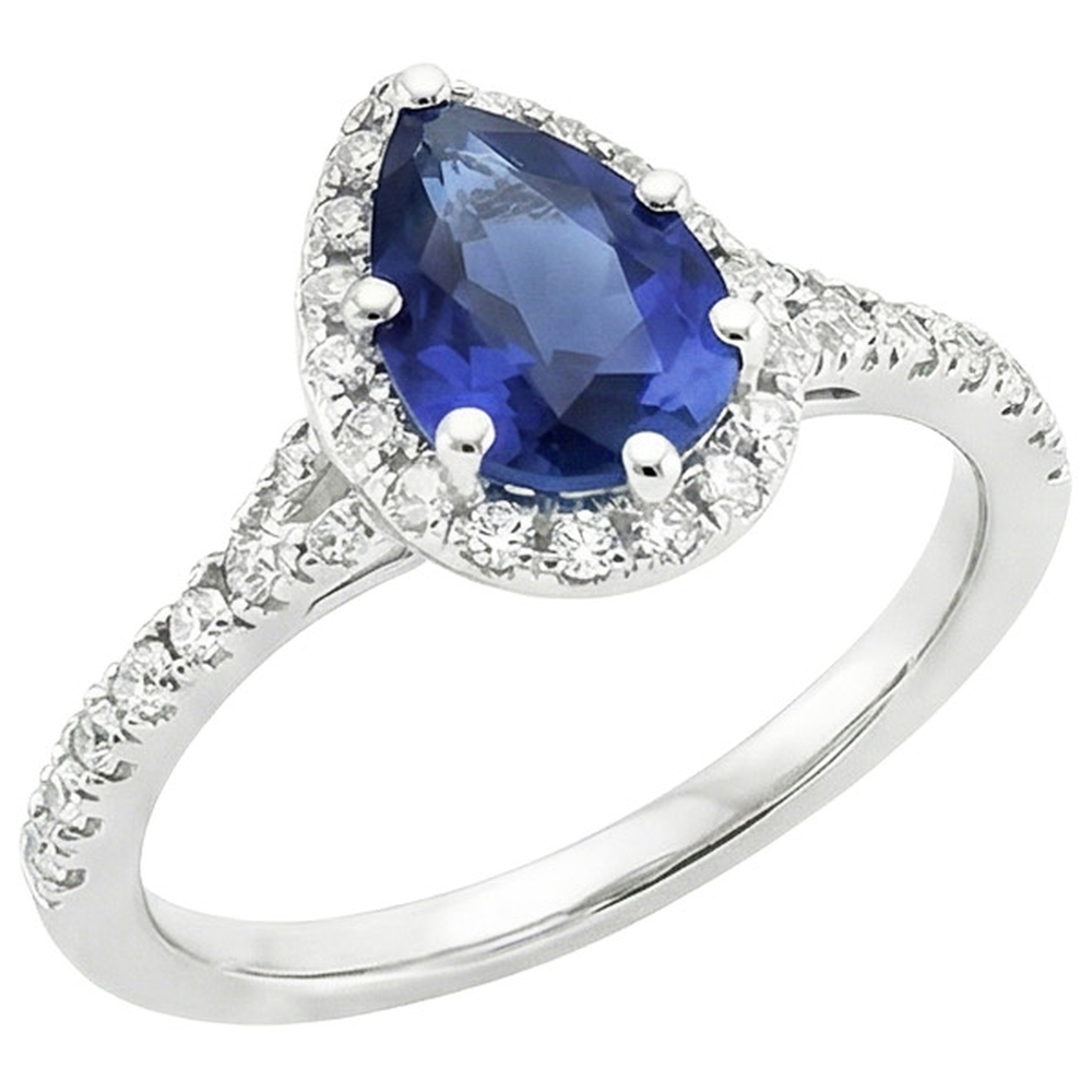 Halo Natural Earth Mined Diamond ( Not Lab Grown ) Ring Pear Cut Blue Sapphire Gemstone Jewelry 5.25 Carats