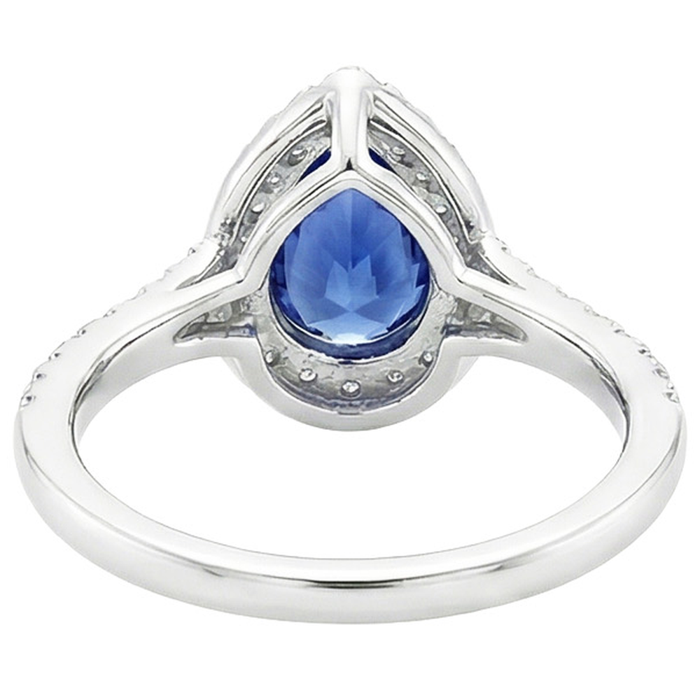 Halo Natural Earth Mined Diamond ( Not Lab Grown ) Ring Pear Cut Blue Sapphire Gemstone Jewelry 5.25 Carats