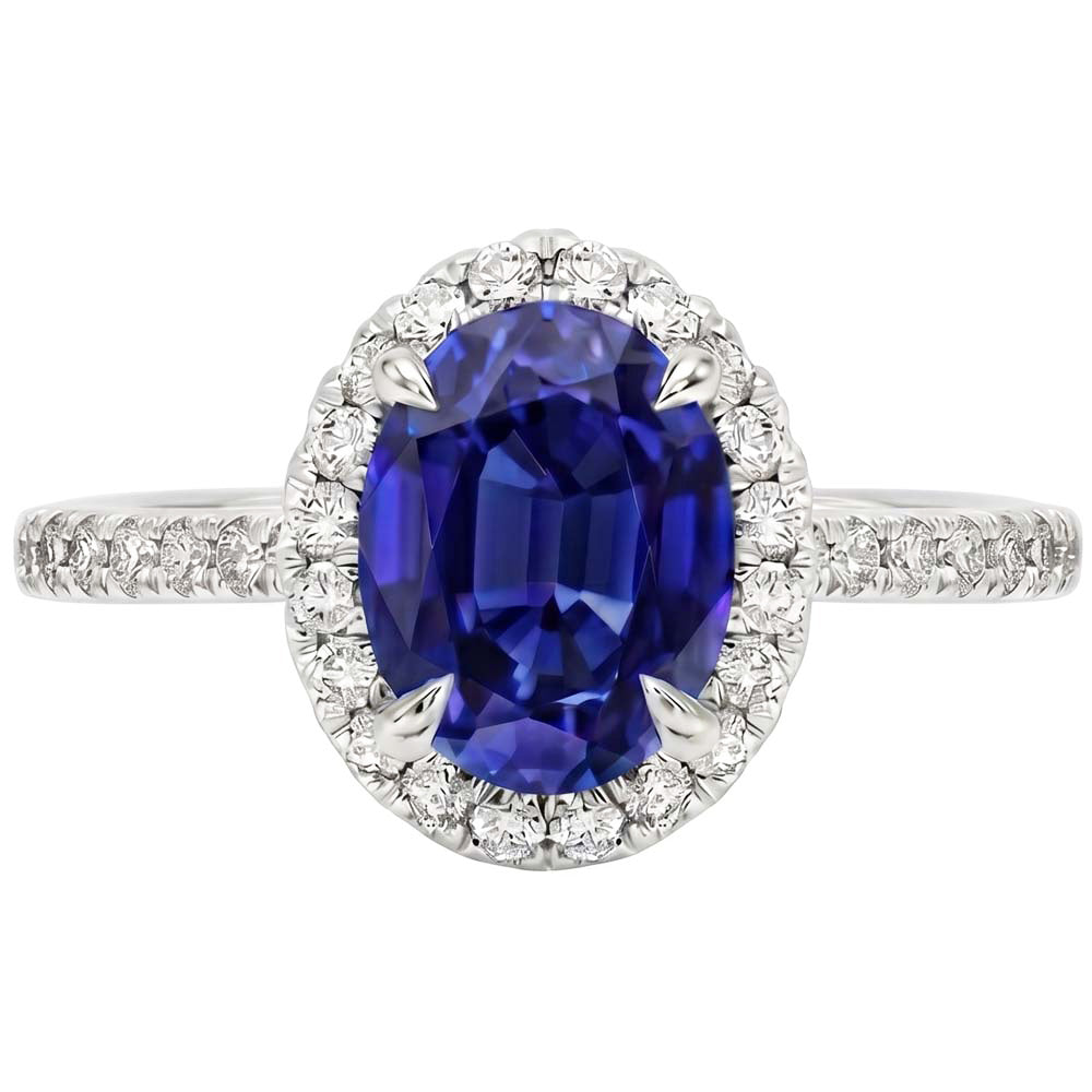 Halo Natural Earth Mined Diamond ( Not Lab Grown ) Ring Sapphire Jewelry