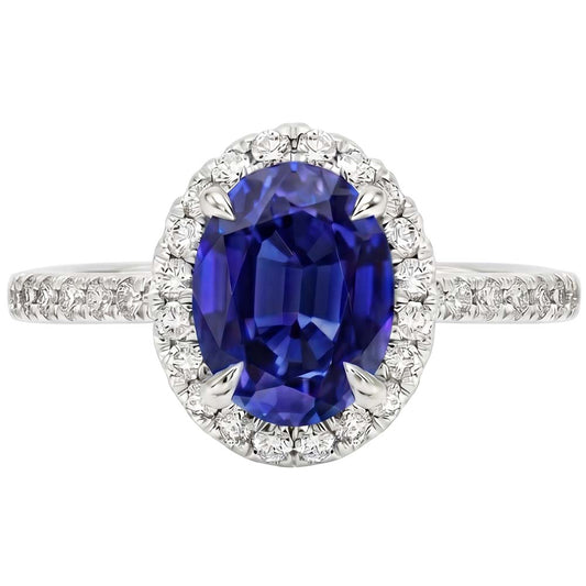 Halo Natural Earth Mined Diamond ( Not Lab Grown ) Ring Sapphire Jewelry