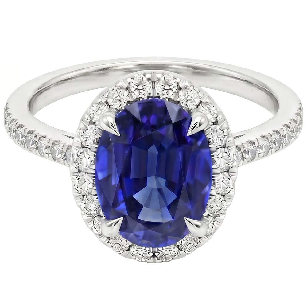 Halo Natural Earth Mined Diamond ( Not Lab Grown ) Ring Sapphire Jewelry