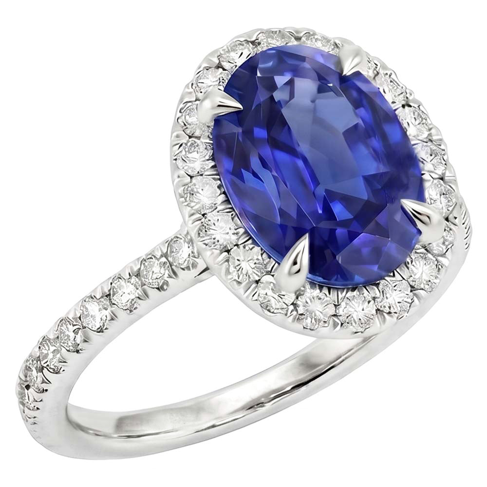 Halo Natural Earth Mined Diamond ( Not Lab Grown ) Ring Sapphire Jewelry