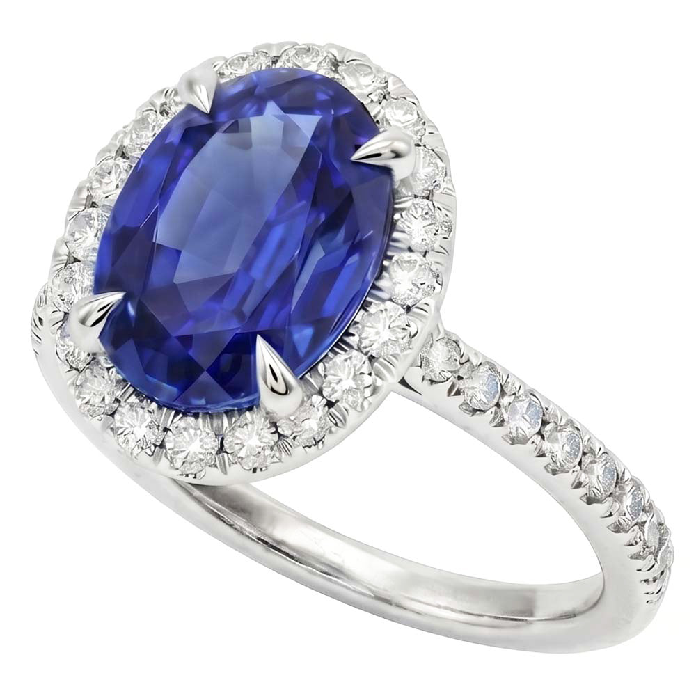 Halo Natural Earth Mined Diamond ( Not Lab Grown ) Ring Sapphire Jewelry