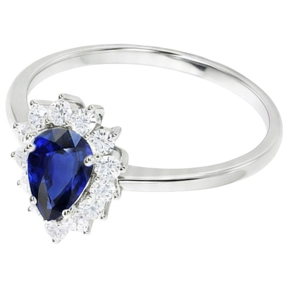Halo Natural Earth Mined Diamond ( Not Lab Grown ) Ring Star Style Pear Sri Lankan Sapphire 2.25 Carats