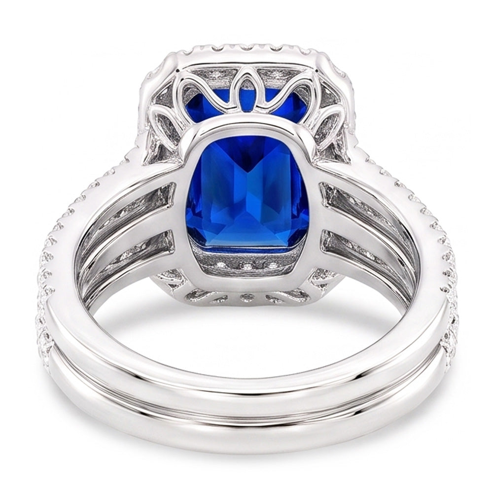 Halo Natural Earth Mined Diamond ( Not Lab Grown ) Sapphire Engagement Wedding Ring Set With Jacket 5 Carats