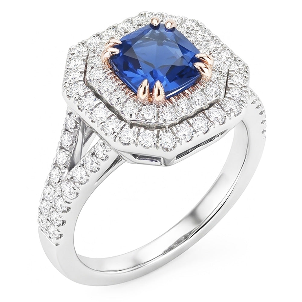 Halo Natural Earth Mined Diamond ( Not Lab Grown ) Sapphire Ring Radiant Cut Gold Split Shank 3.50 Carats