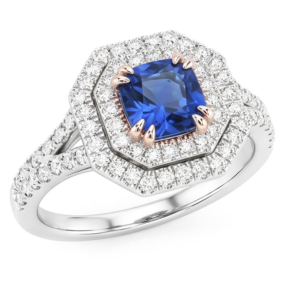 Halo Natural Earth Mined Diamond ( Not Lab Grown ) Sapphire Ring Radiant Cut Gold Split Shank 3.50 Carats