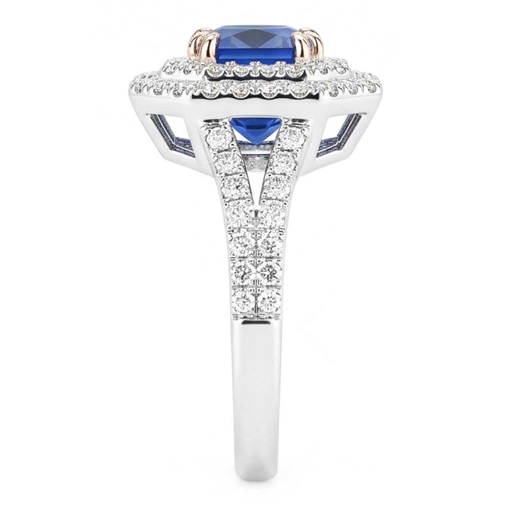 Halo Natural Earth Mined Diamond ( Not Lab Grown ) Sapphire Ring Radiant Cut Gold Split Shank 3.50 Carats