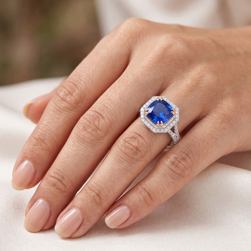 Halo Natural Earth Mined Diamond ( Not Lab Grown ) Sapphire Ring Radiant Cut Gold Split Shank 3.50 Carats