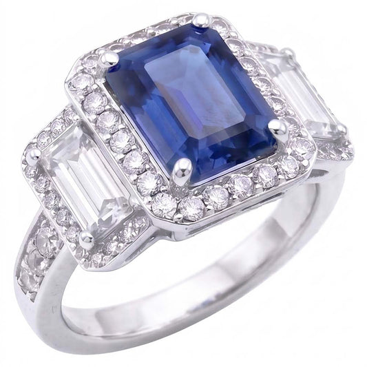 Halo Natural Earth Mined Diamond ( Not Lab Grown )s Engagement Ring With Sapphire