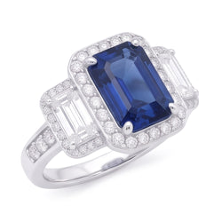 Halo Natural Earth Mined Diamond ( Not Lab Grown )s Engagement Ring With Sapphire