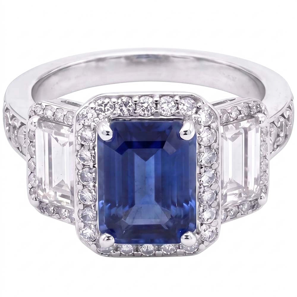 Halo Natural Earth Mined Diamond ( Not Lab Grown )s Engagement Ring With Sapphire