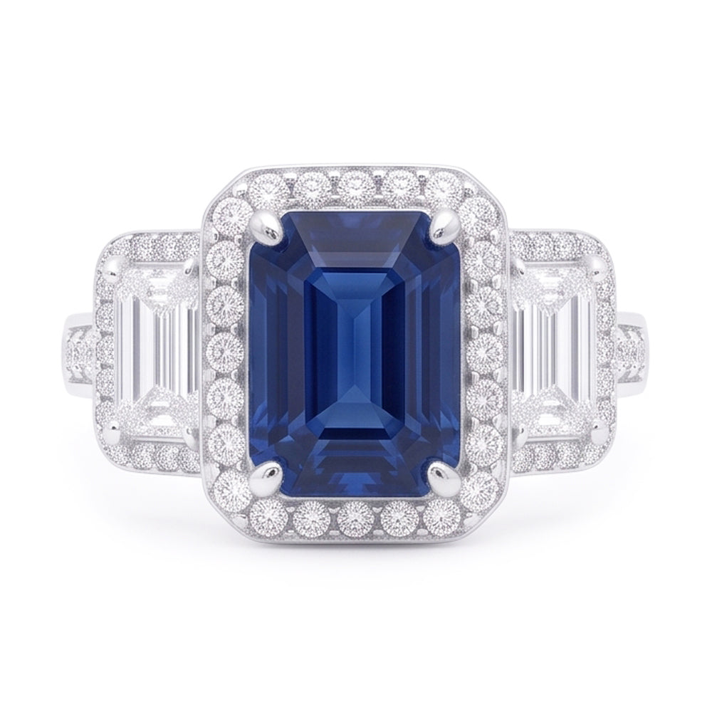 Halo Natural Earth Mined Diamond ( Not Lab Grown )s Engagement Ring With Sapphire