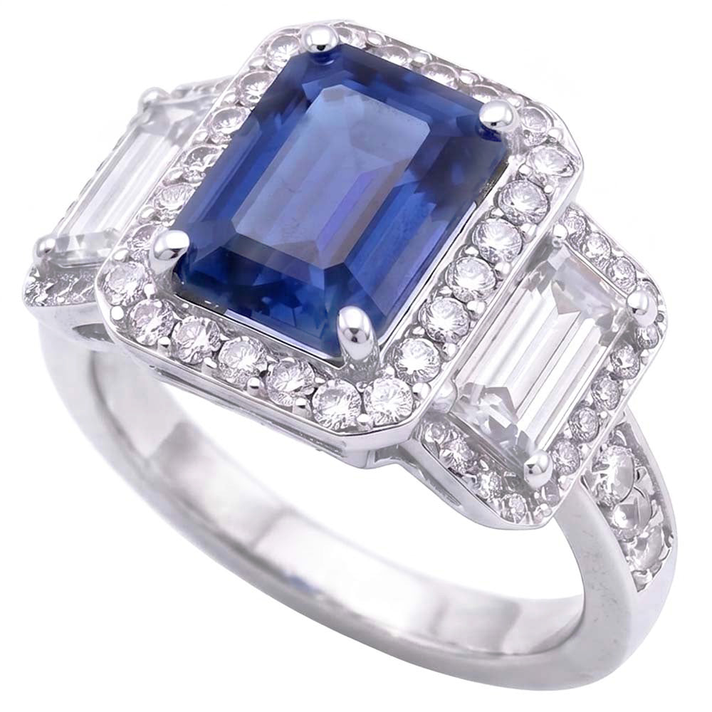 Halo Natural Earth Mined Diamond ( Not Lab Grown )s Engagement Ring With Sapphire