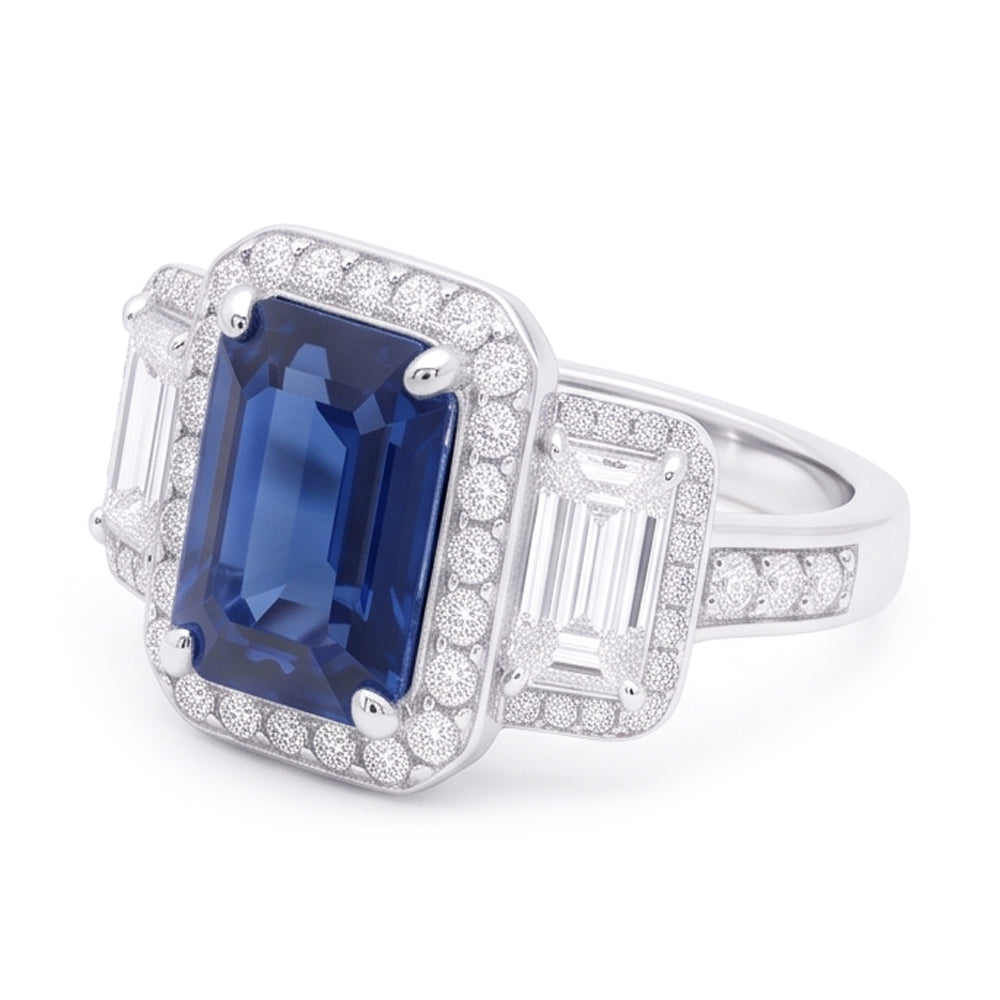 Halo Natural Earth Mined Diamond ( Not Lab Grown )s Engagement Ring With Sapphire