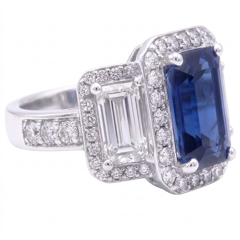 Halo Natural Earth Mined Diamond ( Not Lab Grown )s Engagement Ring With Sapphire
