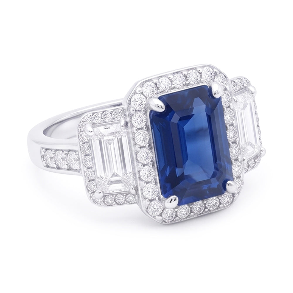 Halo Natural Earth Mined Diamond ( Not Lab Grown )s Engagement Ring With Sapphire