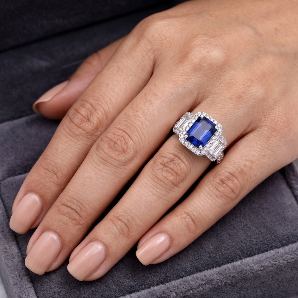 Halo Natural Earth Mined Diamond ( Not Lab Grown )s Engagement Ring With Sapphire