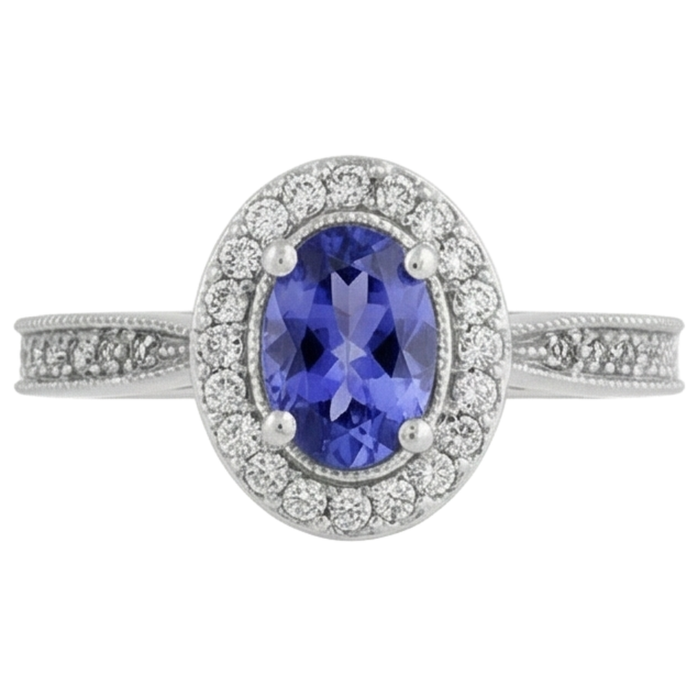 natural round tanzanite 10.25ct ring side angle