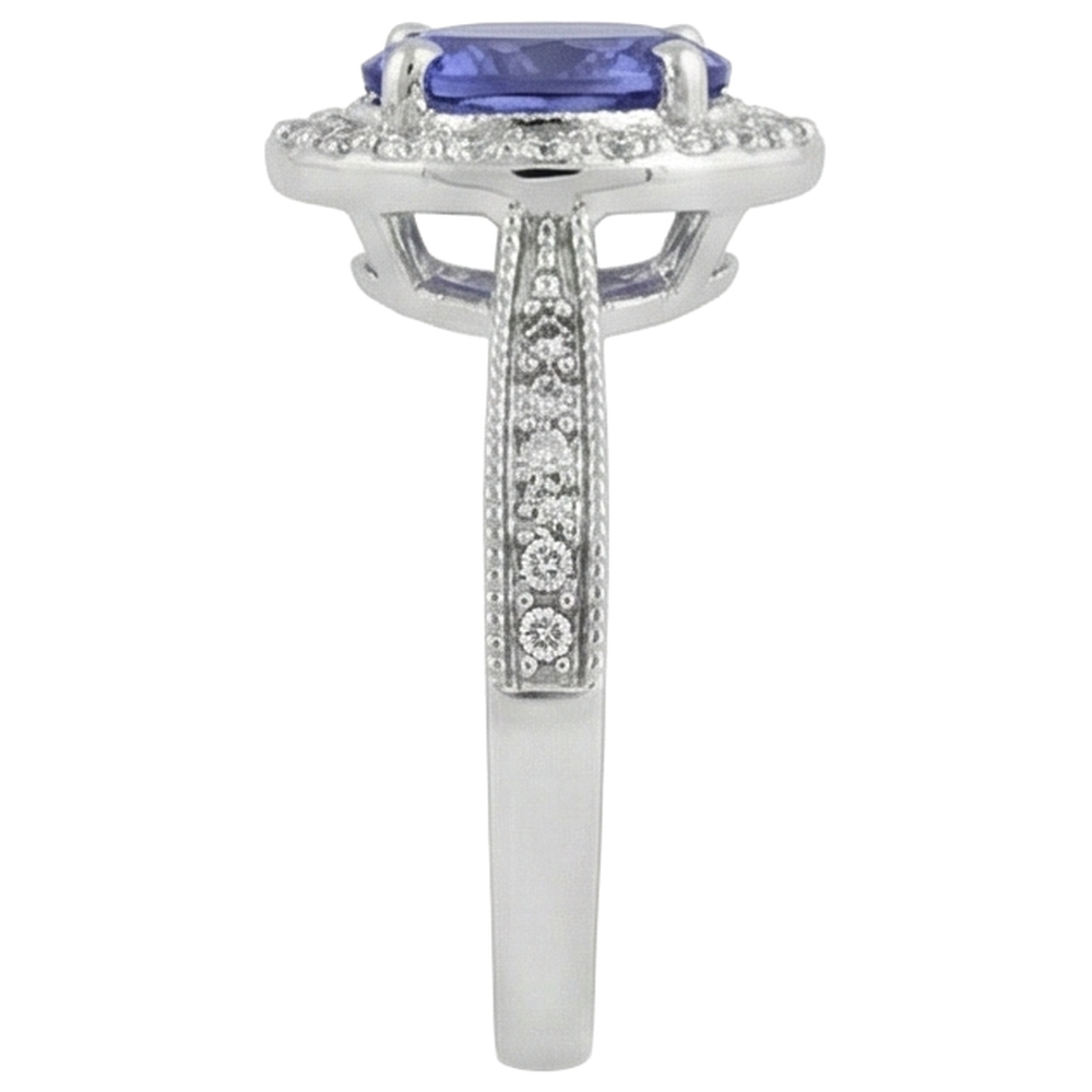 natural round tanzanite 10.25ct ring profile view