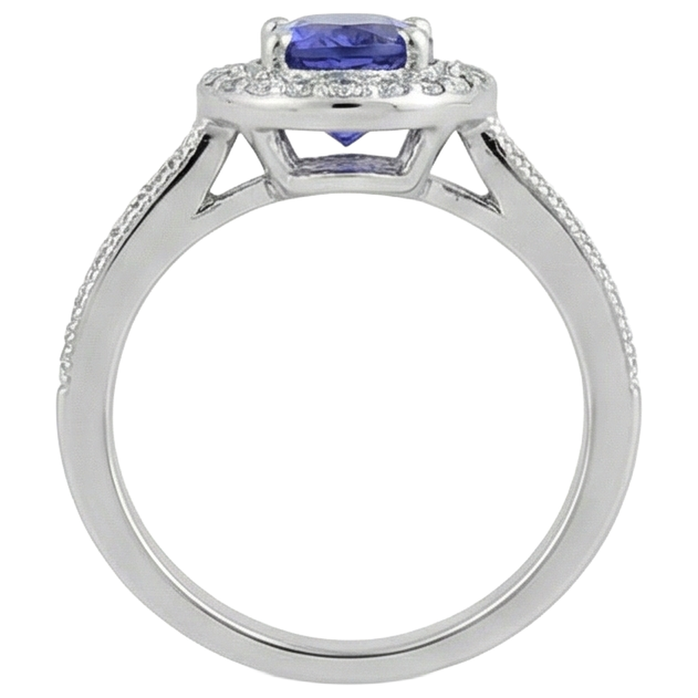 natural round tanzanite 10.25ct ring on white background