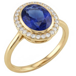 Halo Oval Blue Sapphire Ring & Natural Earth Mined Diamond ( Not Lab Grown )s 3 Carats Gold