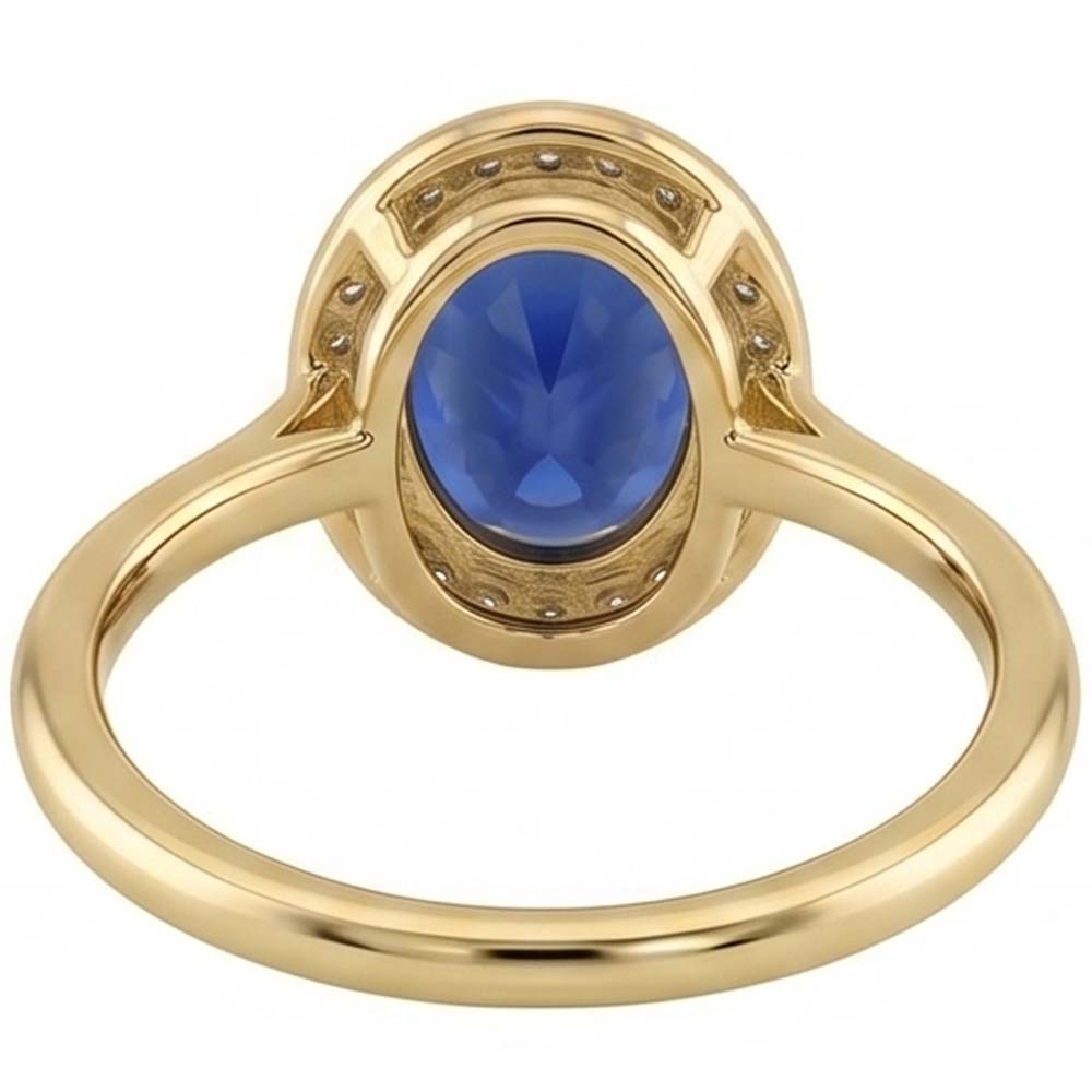 Halo Oval Blue Sapphire Ring & Natural Earth Mined Diamond ( Not Lab Grown )s 3 Carats Gold