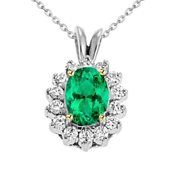2 ct Emerald Precious Stone Pendant in Two-Tone 14K Gold