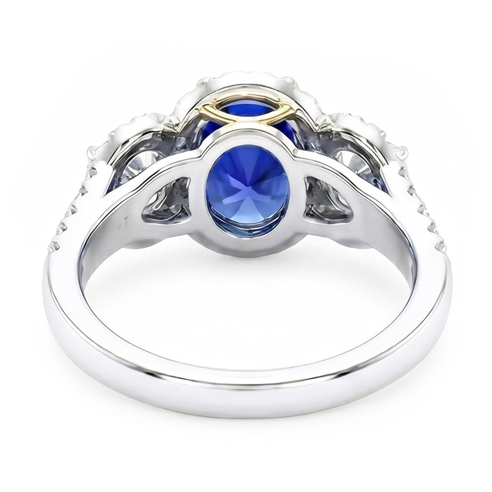 Halo Oval Sapphire Ring 3 Stone Style Split Shank 3.50 Carats
