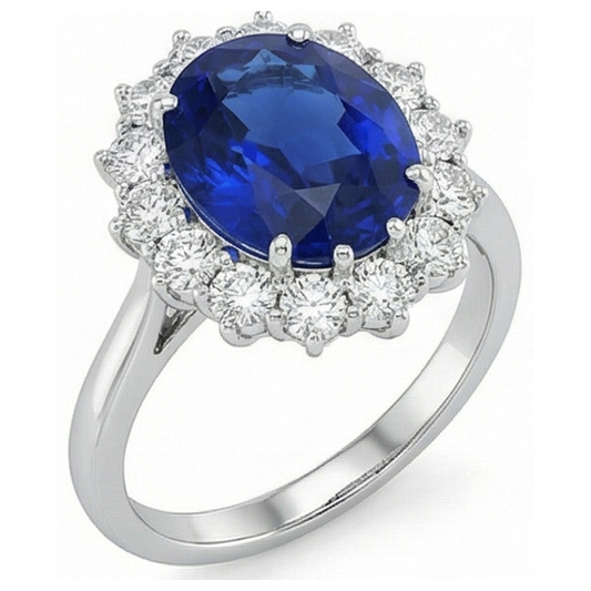 IGI CERTIFIED Halo Oval Sapphire Ring 5 Carats Diamond Flower Style