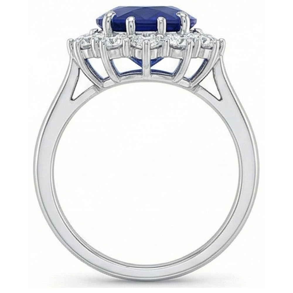 IGI CERTIFIED Halo Oval Sapphire Ring 5 Carats Diamond Flower Style