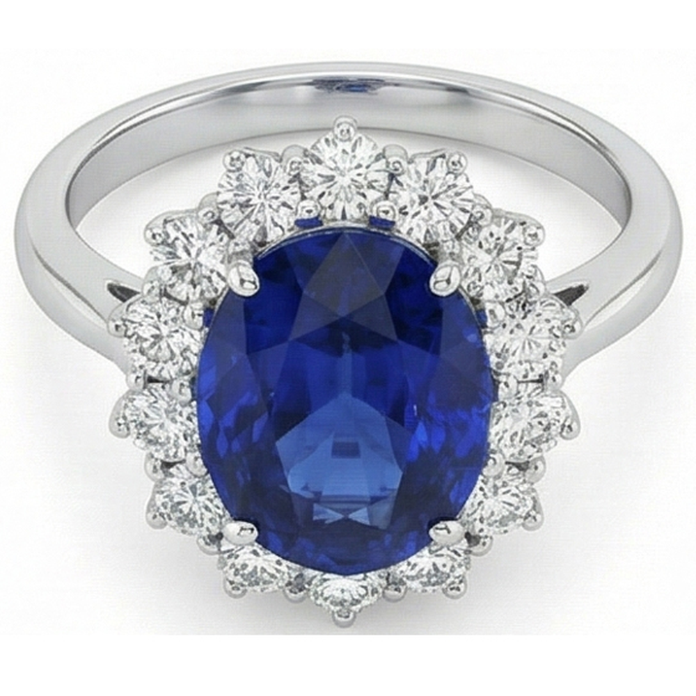 IGI CERTIFIED Halo Oval Sapphire Ring 5 Carats Diamond Flower Style
