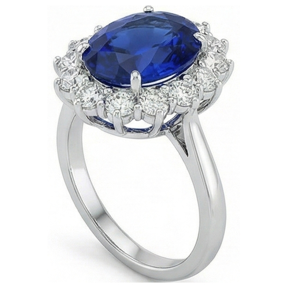 IGI CERTIFIED Halo Oval Sapphire Ring 5 Carats Diamond Flower Style