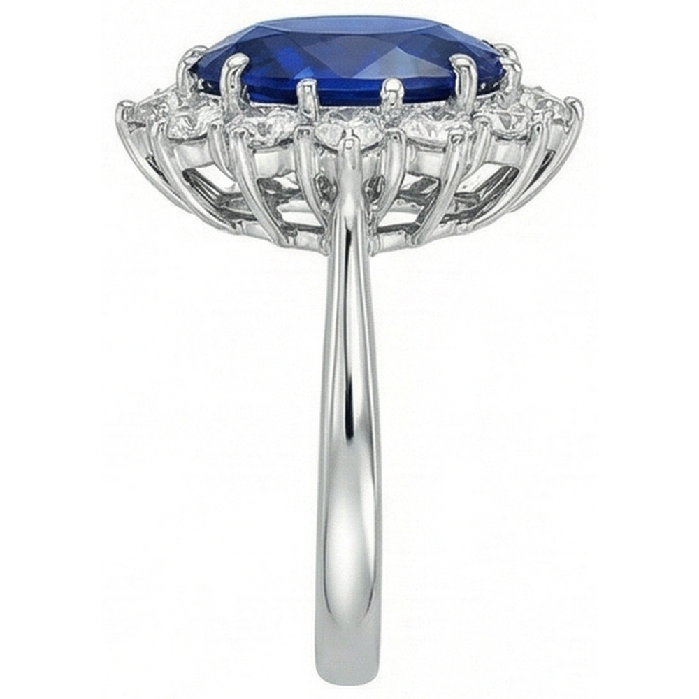 Cornflower Blue Sapphire Oval Cut Gemstone Ring in 14 Karat White Gold – profile view