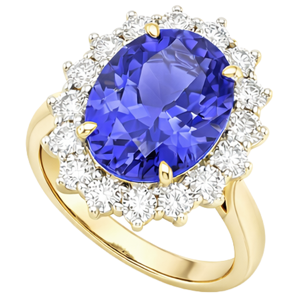 natural round tanzanite 8.50ct ring close up detail
