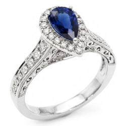 Halo Pear Cut Ceylon Sapphire Ring Antique Style Natural Earth Mined Diamond ( Not Lab Grown )