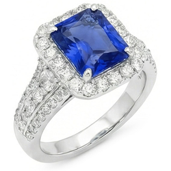 Halo Radiant Ceylon Sapphire Natural Earth Mined Diamond ( Not Lab Grown ) Ring Jewelry 3.50 Carats
