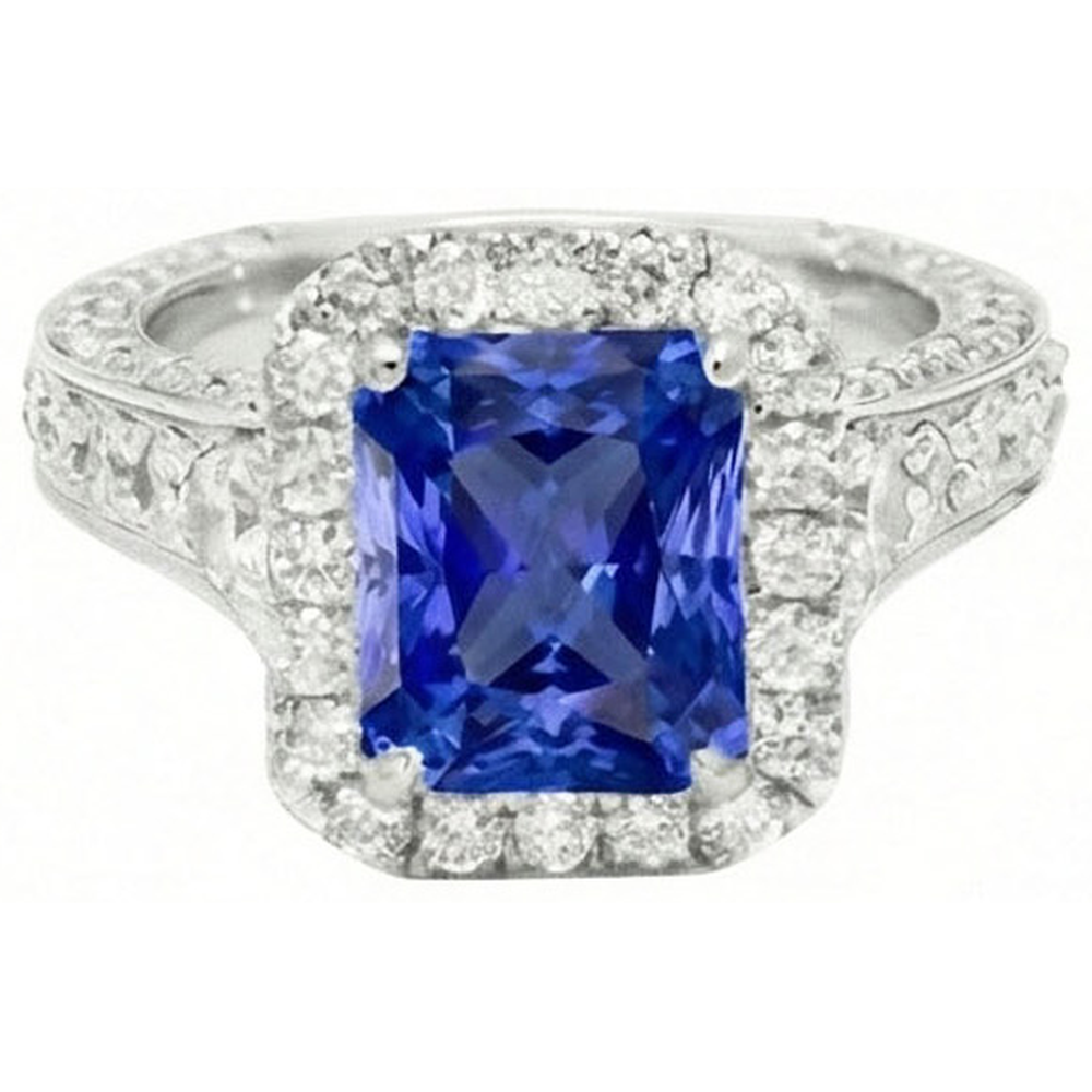 Halo Radiant Ceylon Sapphire Natural Earth Mined Diamond ( Not Lab Grown ) Ring Jewelry 3.50 Carats
