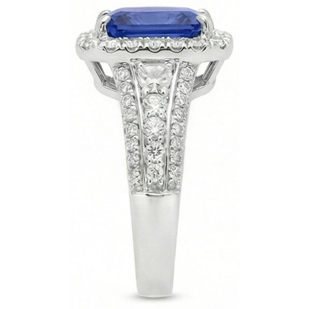 Halo Radiant Ceylon Sapphire Natural Earth Mined Diamond ( Not Lab Grown ) Ring Jewelry 3.50 Carats