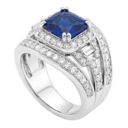 Halo Radiant Sapphire Natural Earth Mined Diamond ( Not Lab Grown ) Engagement Ring With Jacket 4.50 Carats