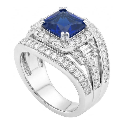 Halo Radiant Sapphire Natural Earth Mined Diamond ( Not Lab Grown ) Engagement Ring With Jacket 4.50 Carats