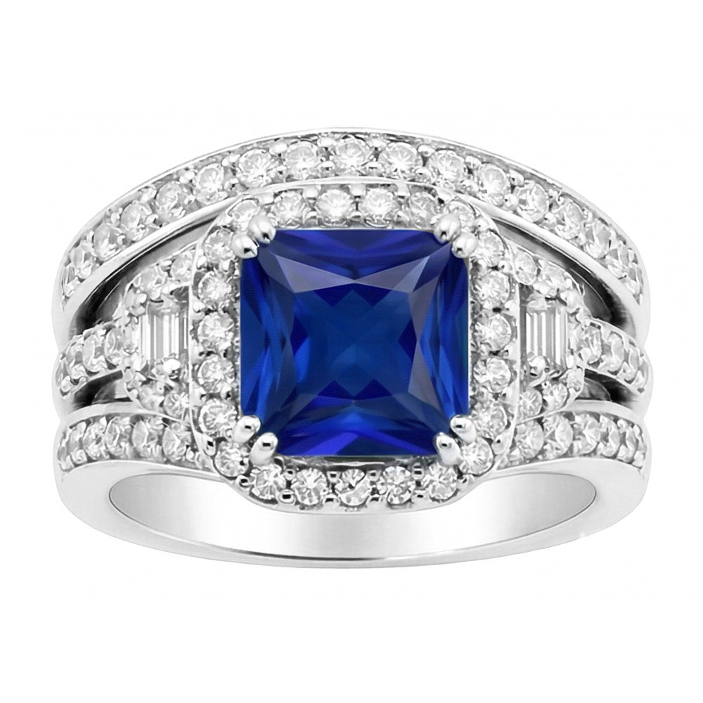 Halo Radiant Sapphire Natural Earth Mined Diamond ( Not Lab Grown ) Engagement Ring With Jacket 4.50 Carats
