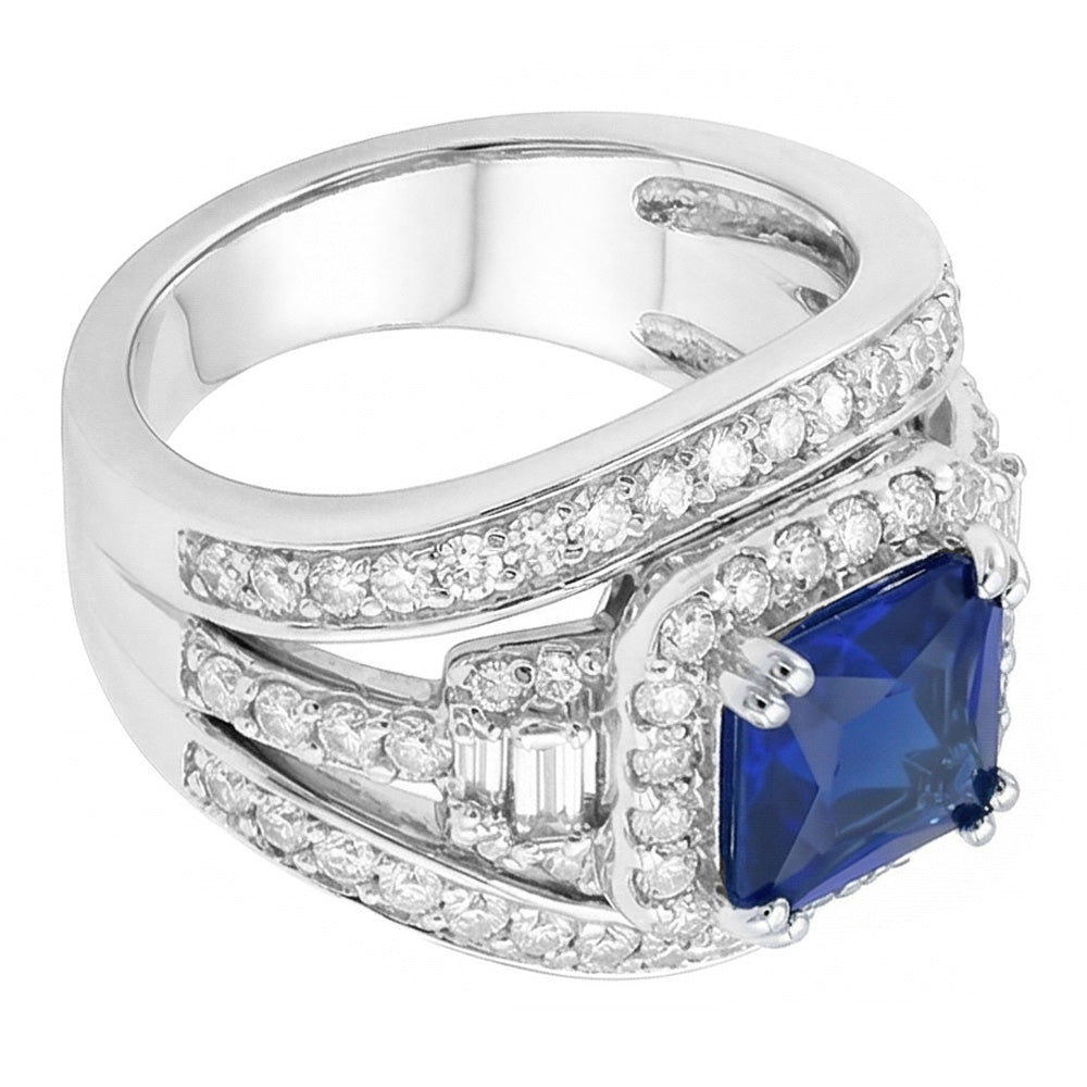 Halo Radiant Sapphire Natural Earth Mined Diamond ( Not Lab Grown ) Engagement Ring With Jacket 4.50 Carats