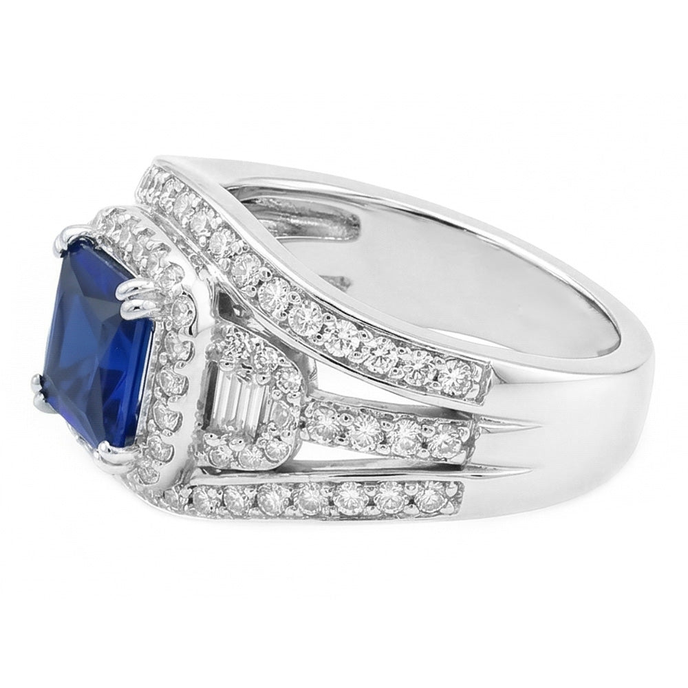 Halo Radiant Sapphire Natural Earth Mined Diamond ( Not Lab Grown ) Engagement Ring With Jacket 4.50 Carats
