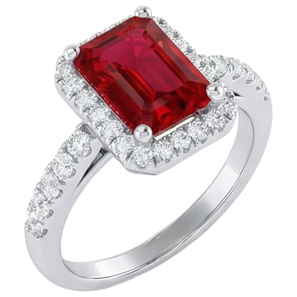 natural round ruby 4.45ct ring close up detail