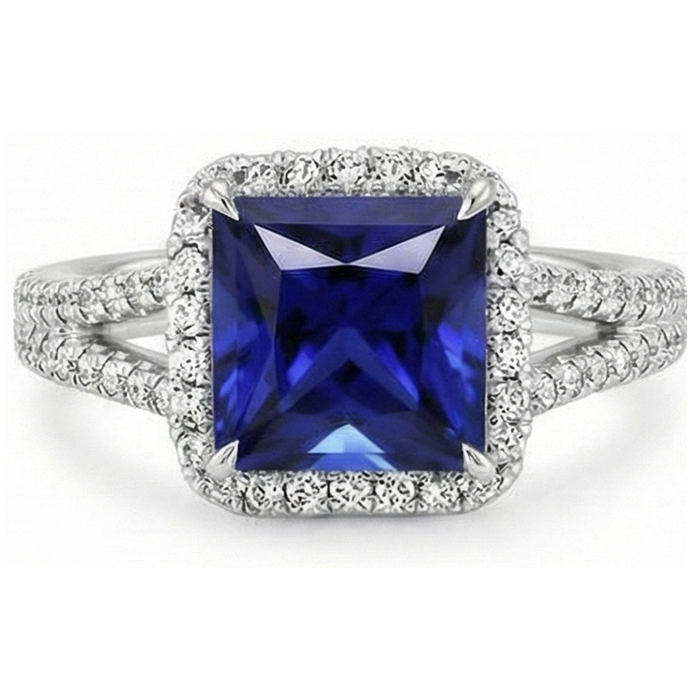 natural round sapphire 6.5ct ring on white background
