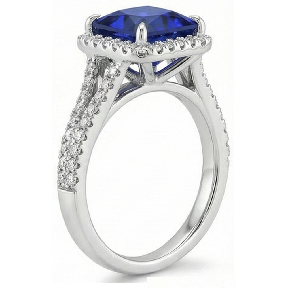 natural round sapphire 6.5ct ring with diamond accents