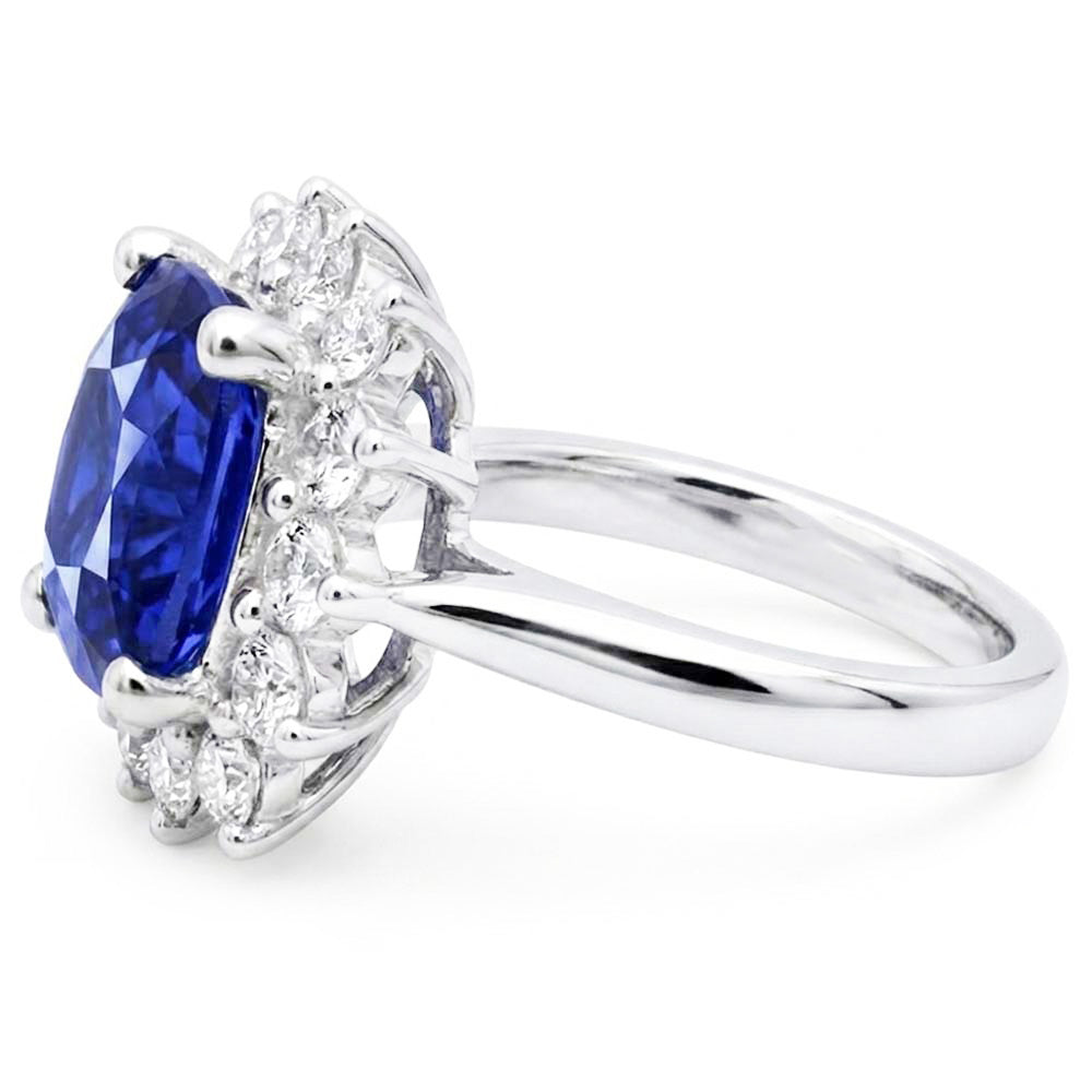 Halo Ring Cushion Sapphire & Round Natural Earth Mined Diamond ( Not Lab Grown )s Star Style 3.50 Carats