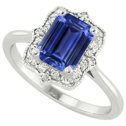 Halo Ring Emerald Sri Lankan Sapphire & Natural Earth Mined Diamond ( Not Lab Grown ) 4 Carats Flower Style