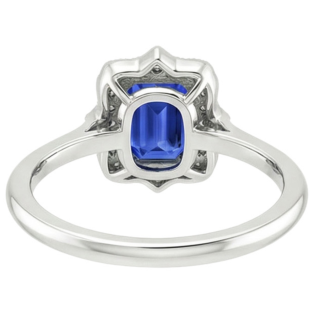 Halo Ring Emerald Sri Lankan Sapphire & Natural Earth Mined Diamond ( Not Lab Grown ) 4 Carats Flower Style